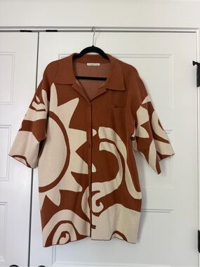 One & Only Knit Shirt Dress - Cream & Rust